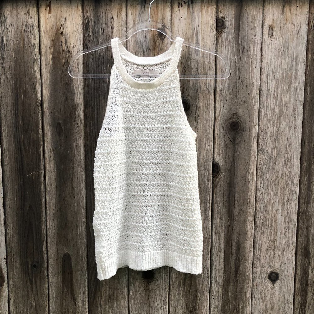 LOFT White Open Knit Tank Top Small Petite NWOT